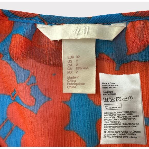 H&M Pleated Chiffon Floral Dress with Fringe Details, Size 2, Red/Blue - Picture 12 of 13